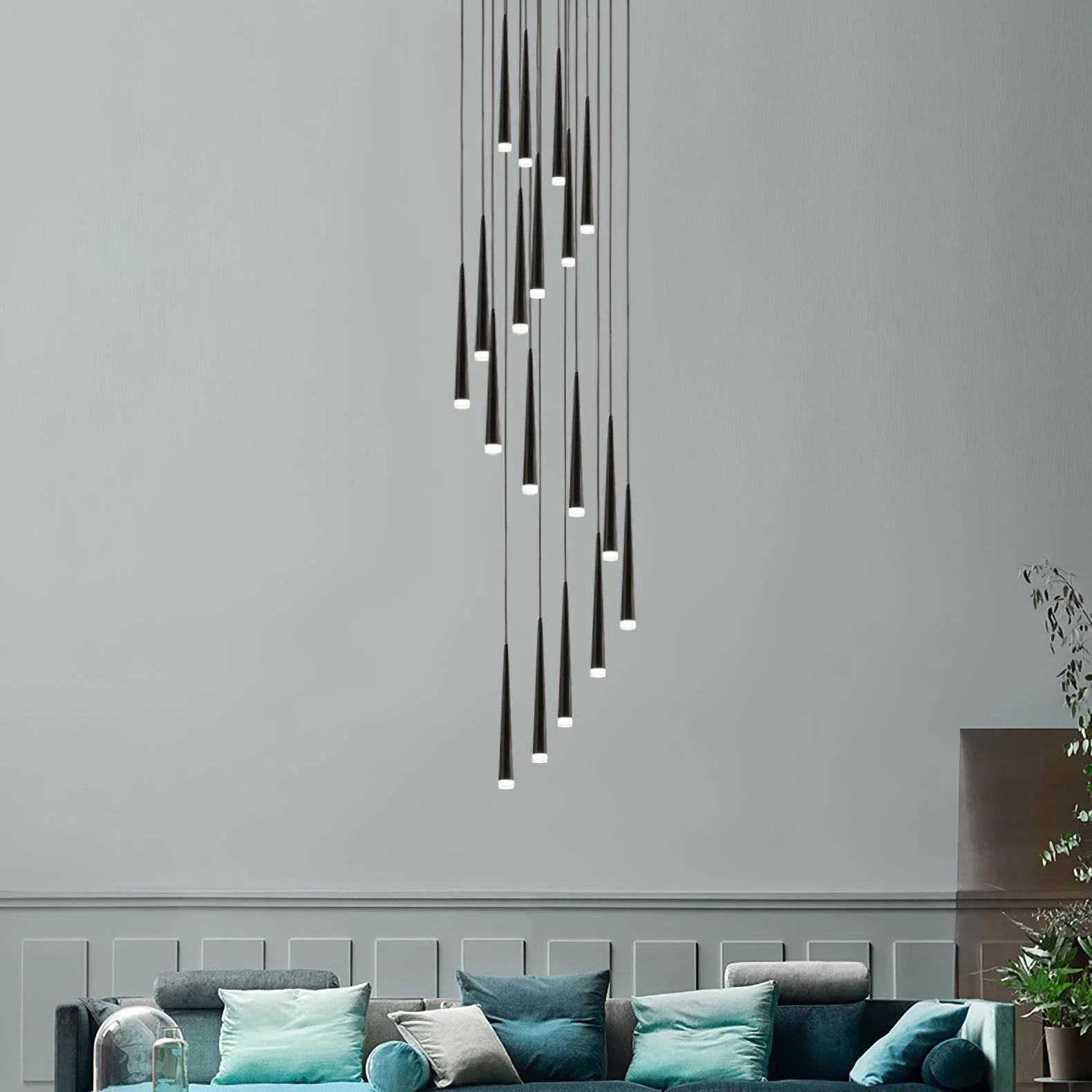 Edge Modern Slender Cone Metal Chandelier Hallway Living Room