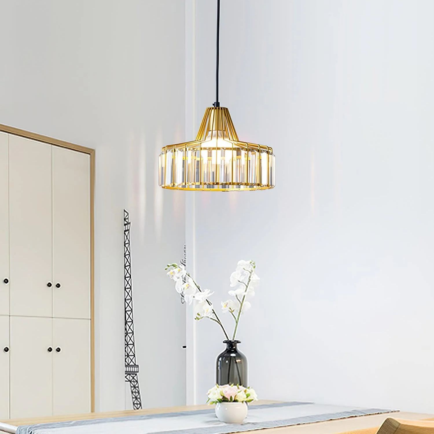 Hailie Classical Drum Crystal Pendant Light Dining Room Living Room