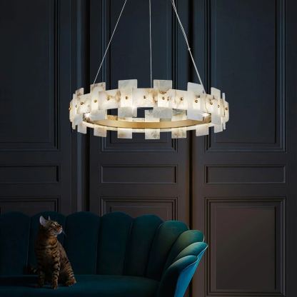 Valentina Gorgeous Ring Alabaster Brass Chandelier Living Room Bedroom