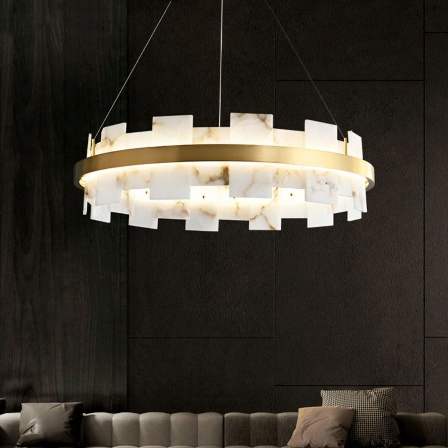 Valentina Gorgeous Ring Alabaster Brass Chandelier Living Room Bedroom