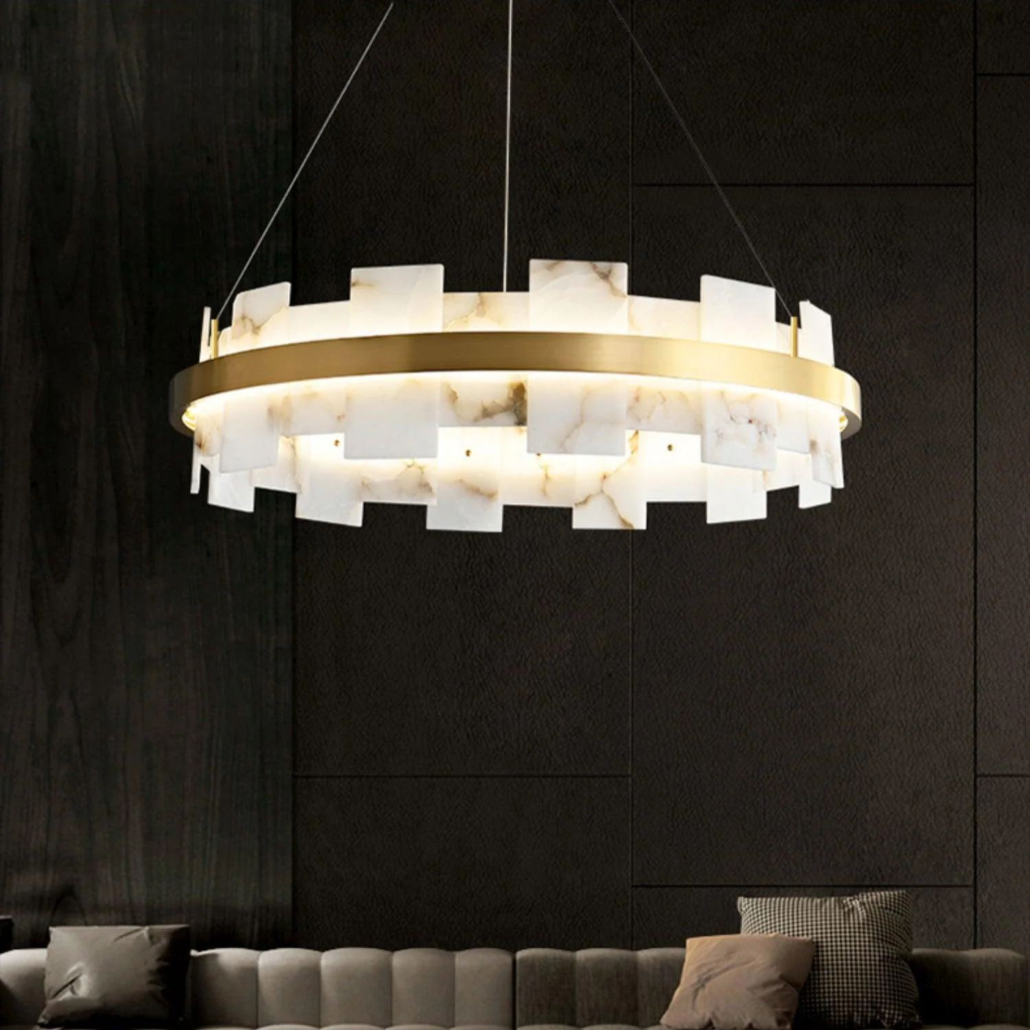 Valentina Gorgeous Ring Alabaster Brass Chandelier Living Room Bedroom