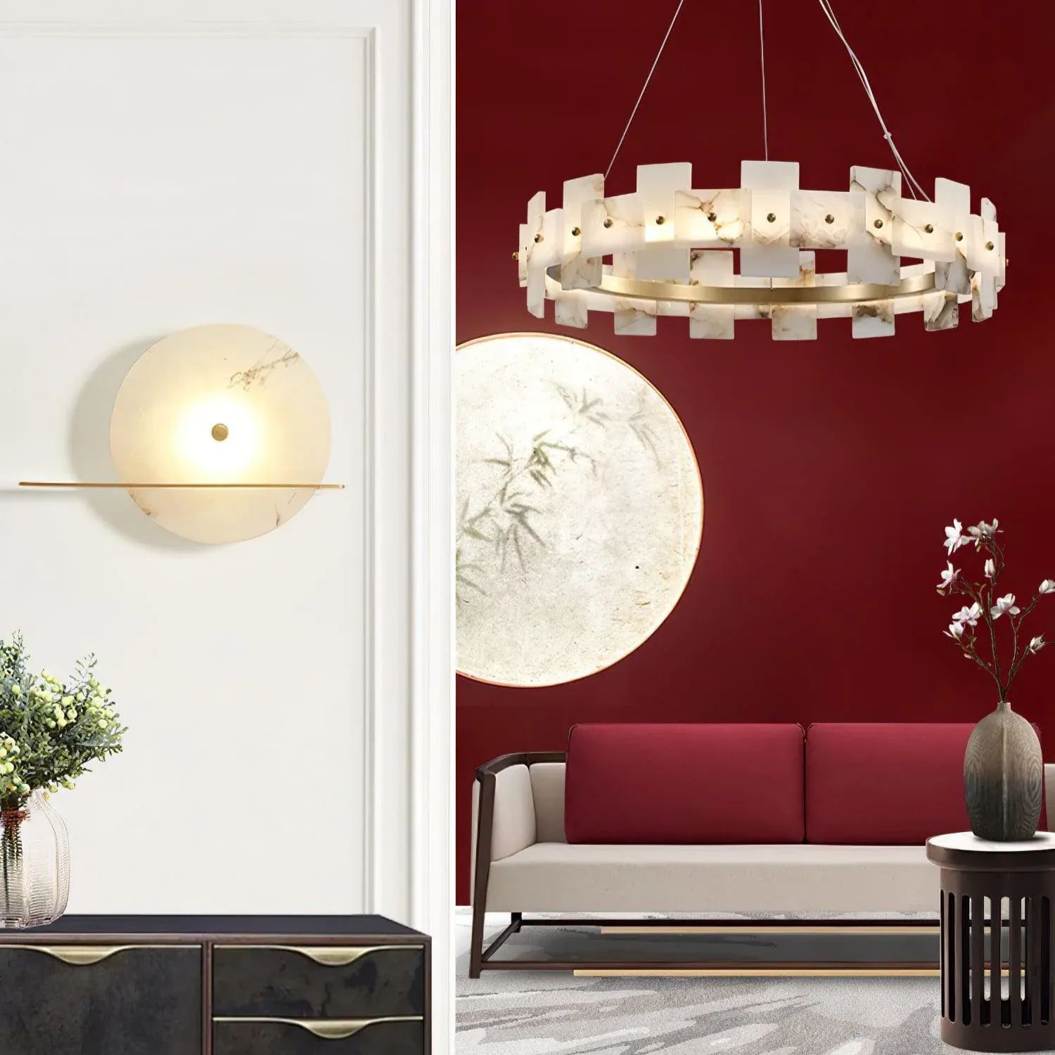 Valentina Gorgeous Ring Alabaster Brass Chandelier Living Room Bedroom