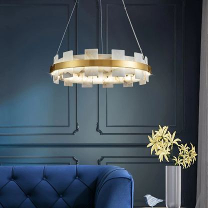 Valentina Gorgeous Ring Alabaster Brass Chandelier Living Room Bedroom