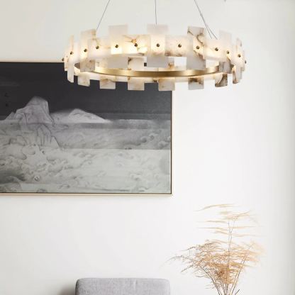 Valentina Gorgeous Ring Alabaster Brass Chandelier Living Room Bedroom
