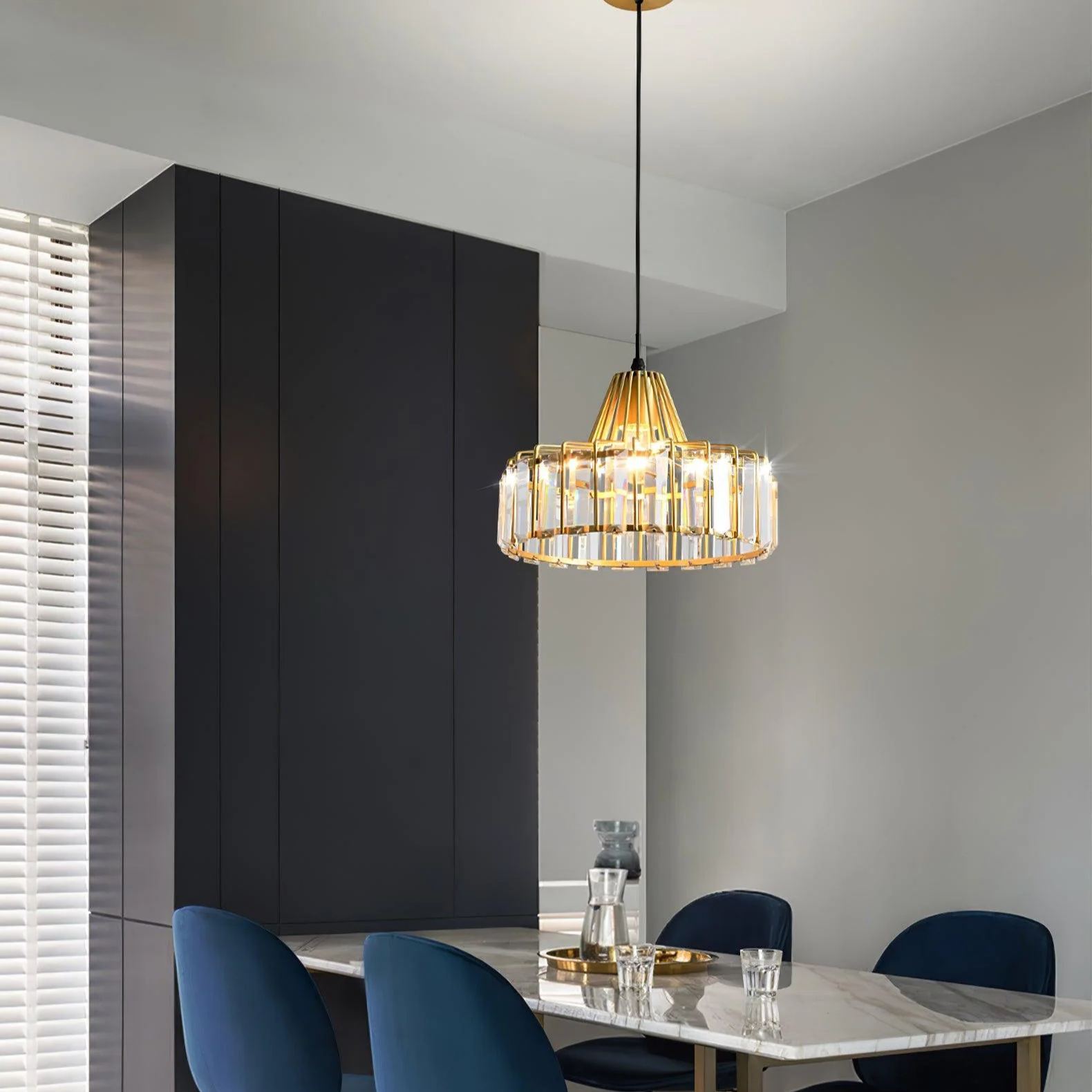 Hailie Classical Drum Crystal Pendant Light Dining Room Living Room