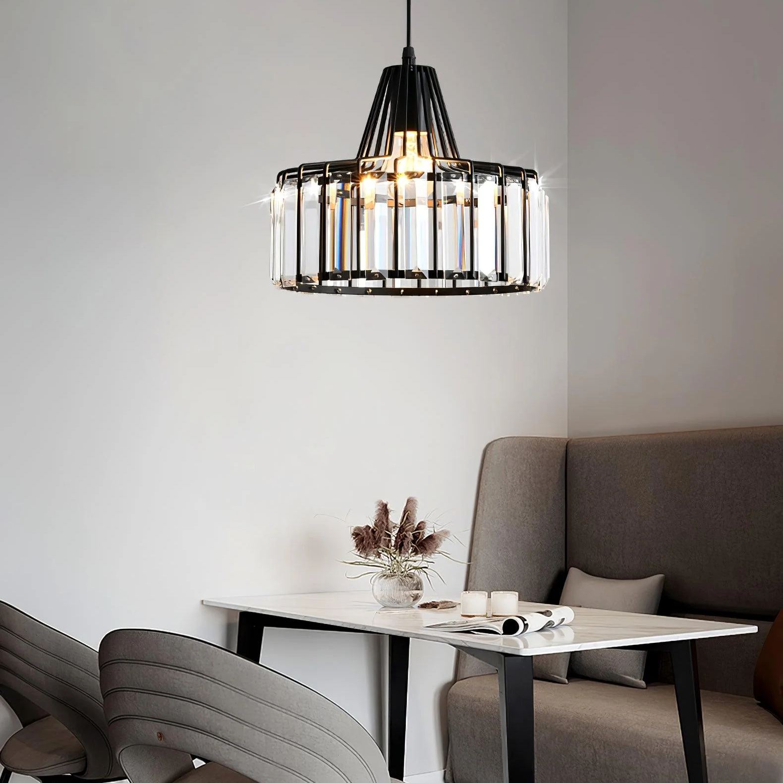 Hailie Classical Drum Crystal Pendant Light Dining Room Living Room