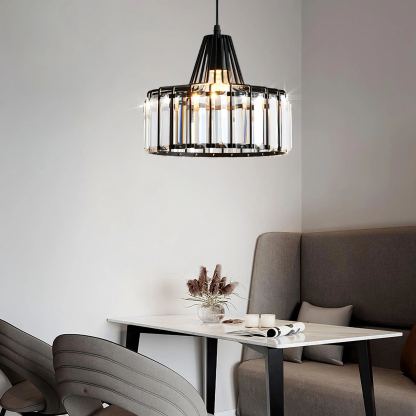 Hailie Classical Drum Crystal Pendant Light Dining Room Living Room