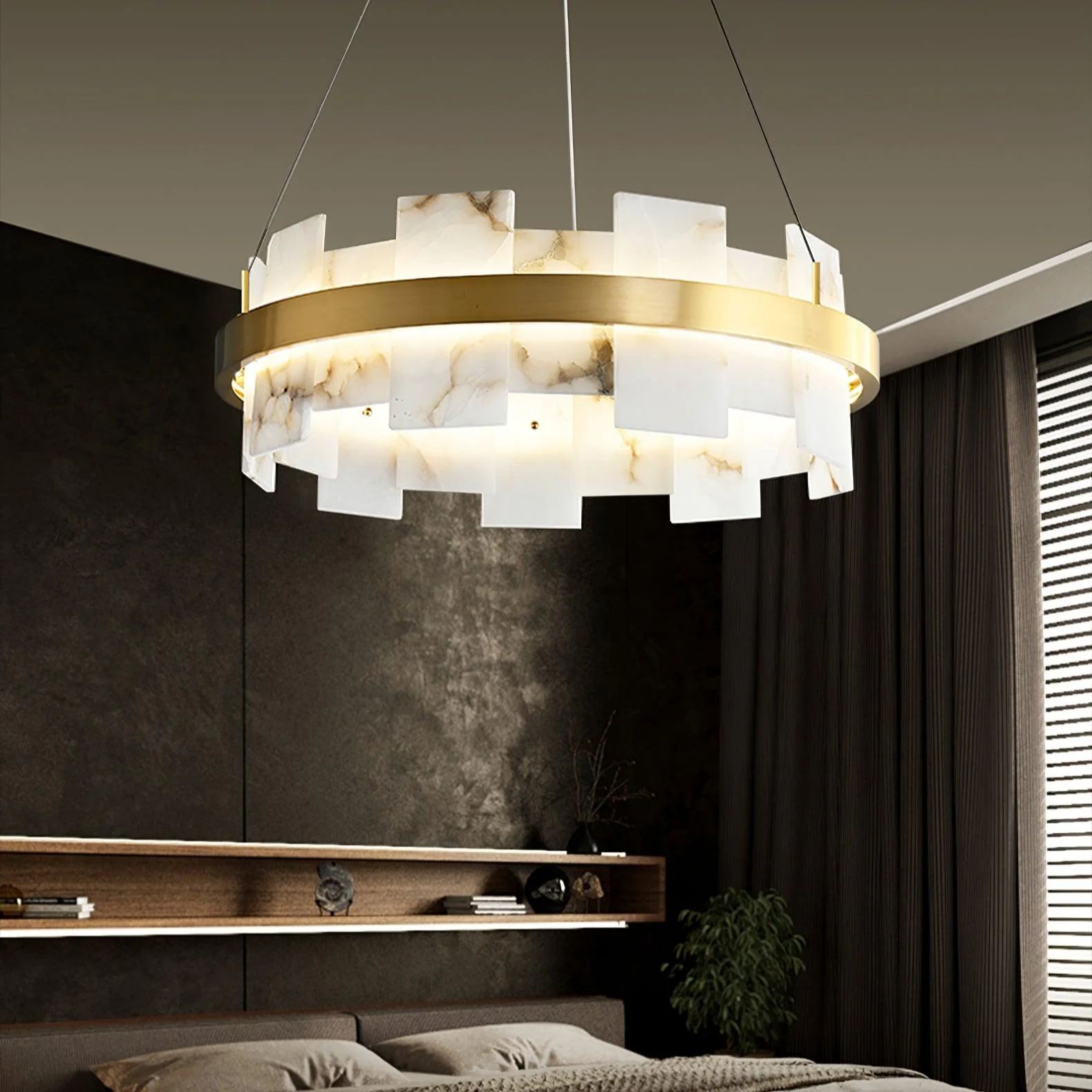 Valentina Gorgeous Ring Alabaster Brass Chandelier Living Room Bedroom