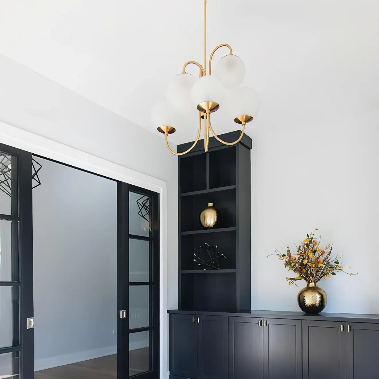Alessio Vintage Metal Glass Gold Black Pendant Light Bedroom Living Room