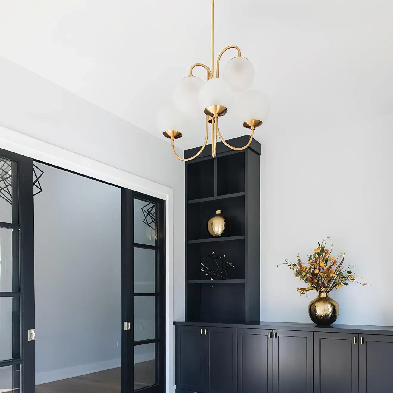 Alessio Vintage Metal Glass Gold Black Pendant Light Bedroom Living Room