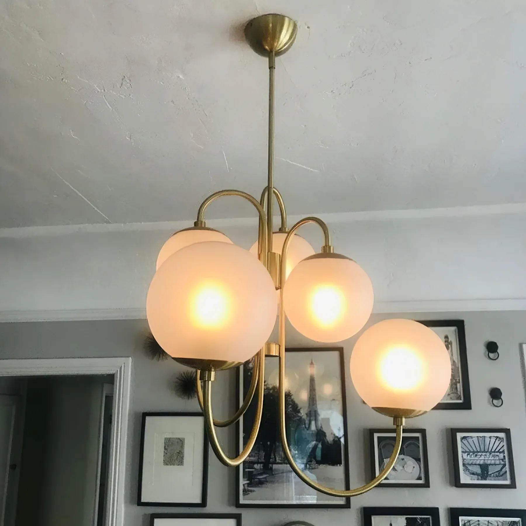 Alessio Vintage Metal Glass Gold Black Pendant Light Bedroom Living Room