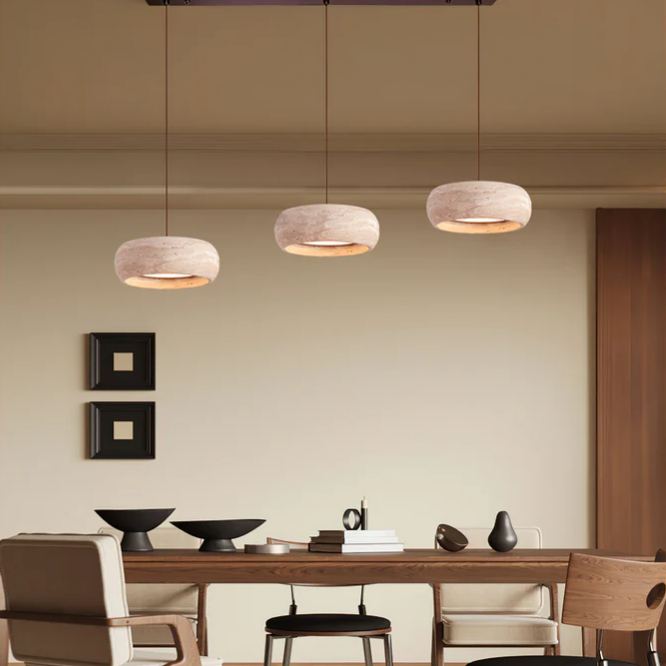 Zaid Modern Round Travertine Pendant Light Shades Bedroom Dining Room