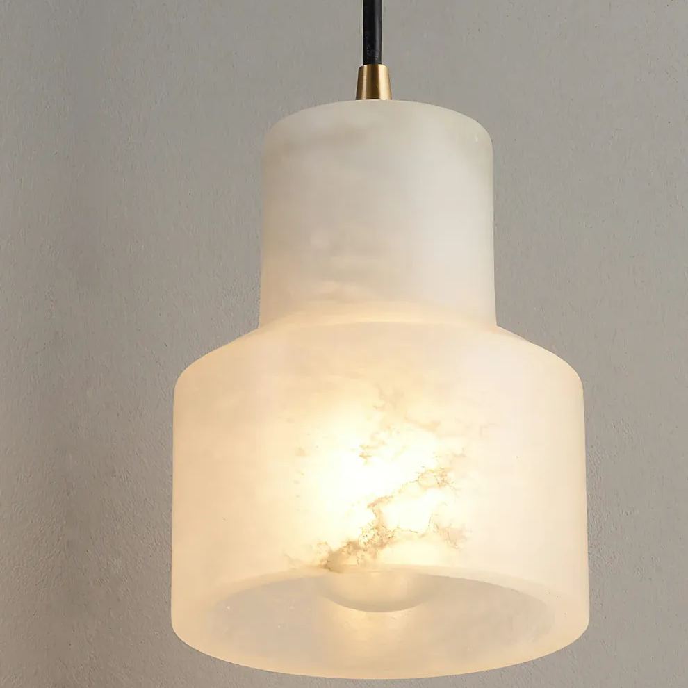 Jade Modern Round Metal Alabaster Pendant Light Bedroom Dining Room