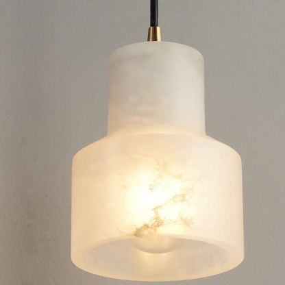 Jade Modern Round Metal Alabaster Pendant Light Bedroom Dining Room