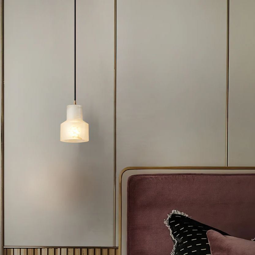 Jade Modern Round Metal Alabaster Pendant Light Bedroom Dining Room