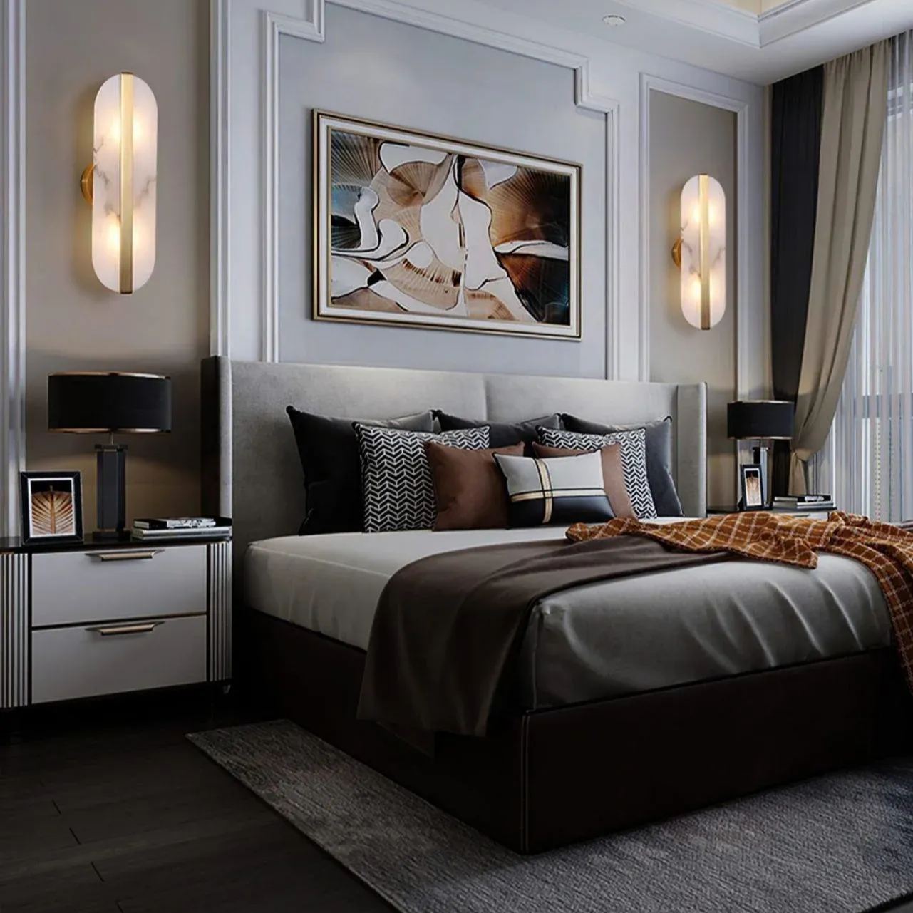 Jade Modern Oval Alabaster Brass Wall Lamp Living Room Bedroom