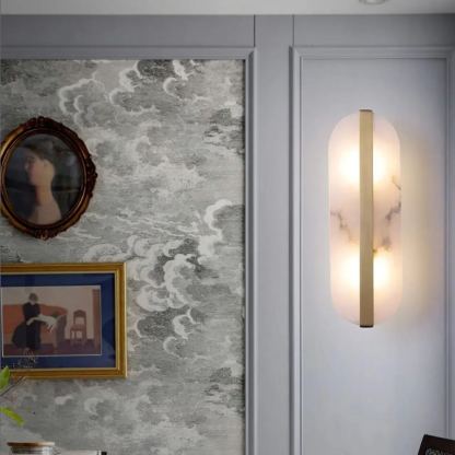 Jade Modern Oval Alabaster Brass Wall Lamp Living Room Bedroom