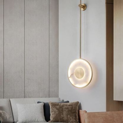 Jade Sculptural Round Alabaster Brass Wall Lamp Living Room Bedroom