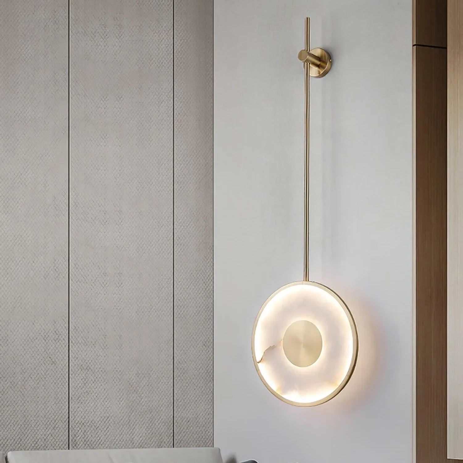 Jade Sculptural Round Alabaster Brass Wall Lamp Living Room Bedroom