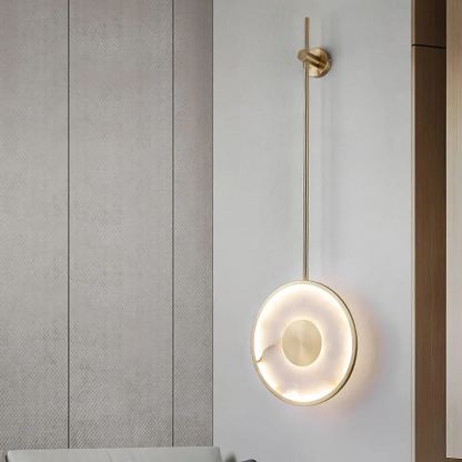 Jade Sculptural Round Alabaster Brass Wall Lamp Living Room Bedroom