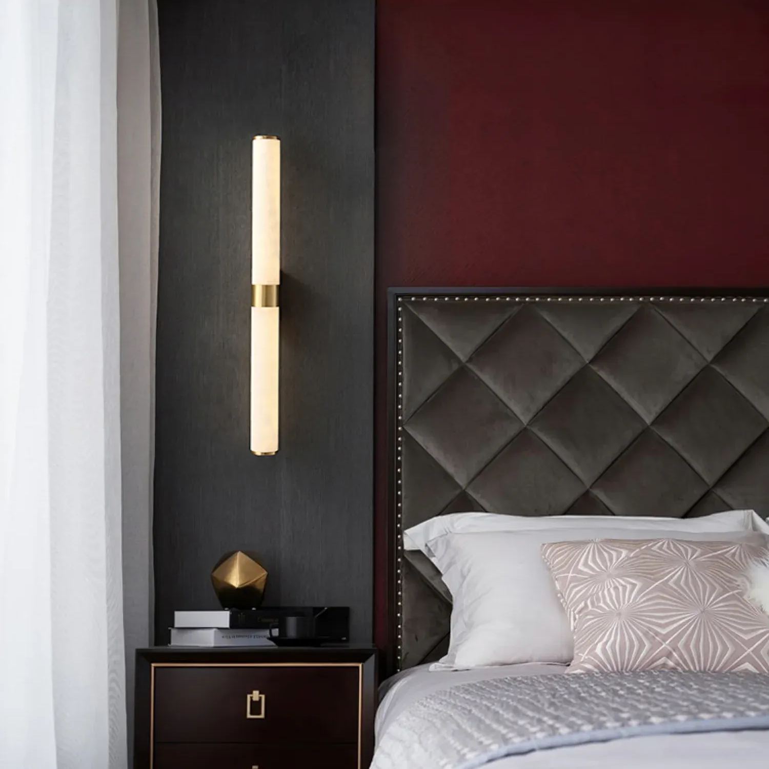 Jade Modern Line Alabaster Brass Wall Light Living Room Bedroom