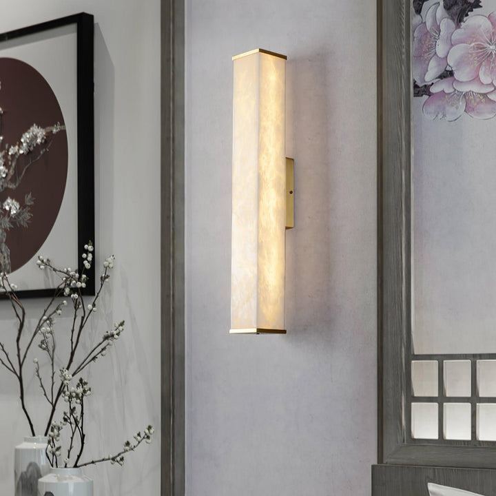 Jade Modern Cuboid Alabaster Brass Wall Light Living Room Bedroom