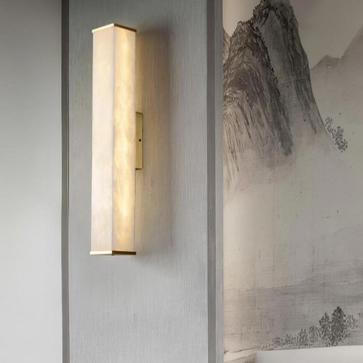 Jade Modern Cuboid Alabaster Brass Wall Light Living Room Bedroom