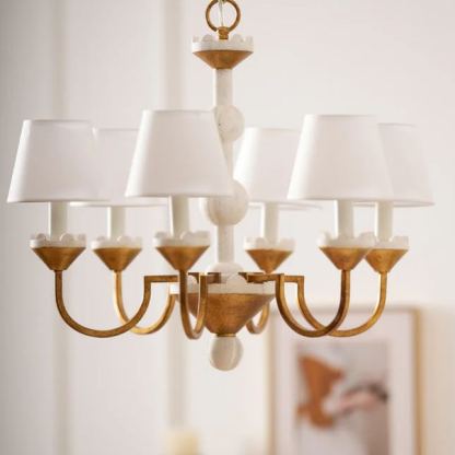 Alessio Gorgeous Metal Wood Fabric Chandelier Dining Room Bedroom