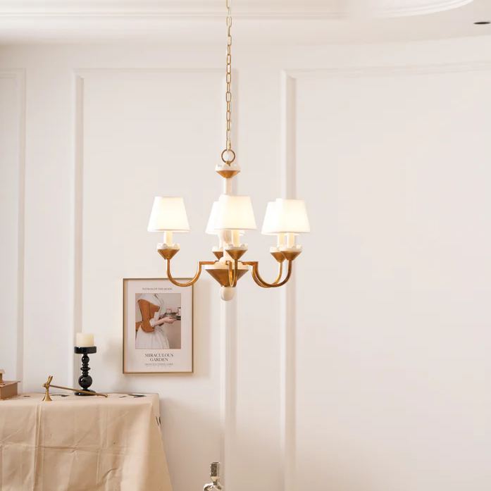 Alessio Gorgeous Metal Wood Fabric Chandelier Dining Room Bedroom