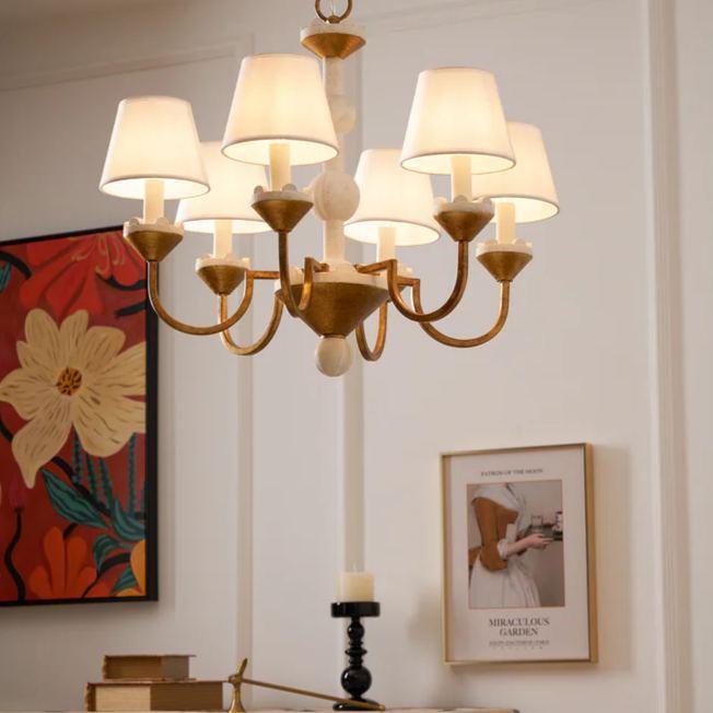 Alessio Gorgeous Metal Wood Fabric Chandelier Dining Room Bedroom