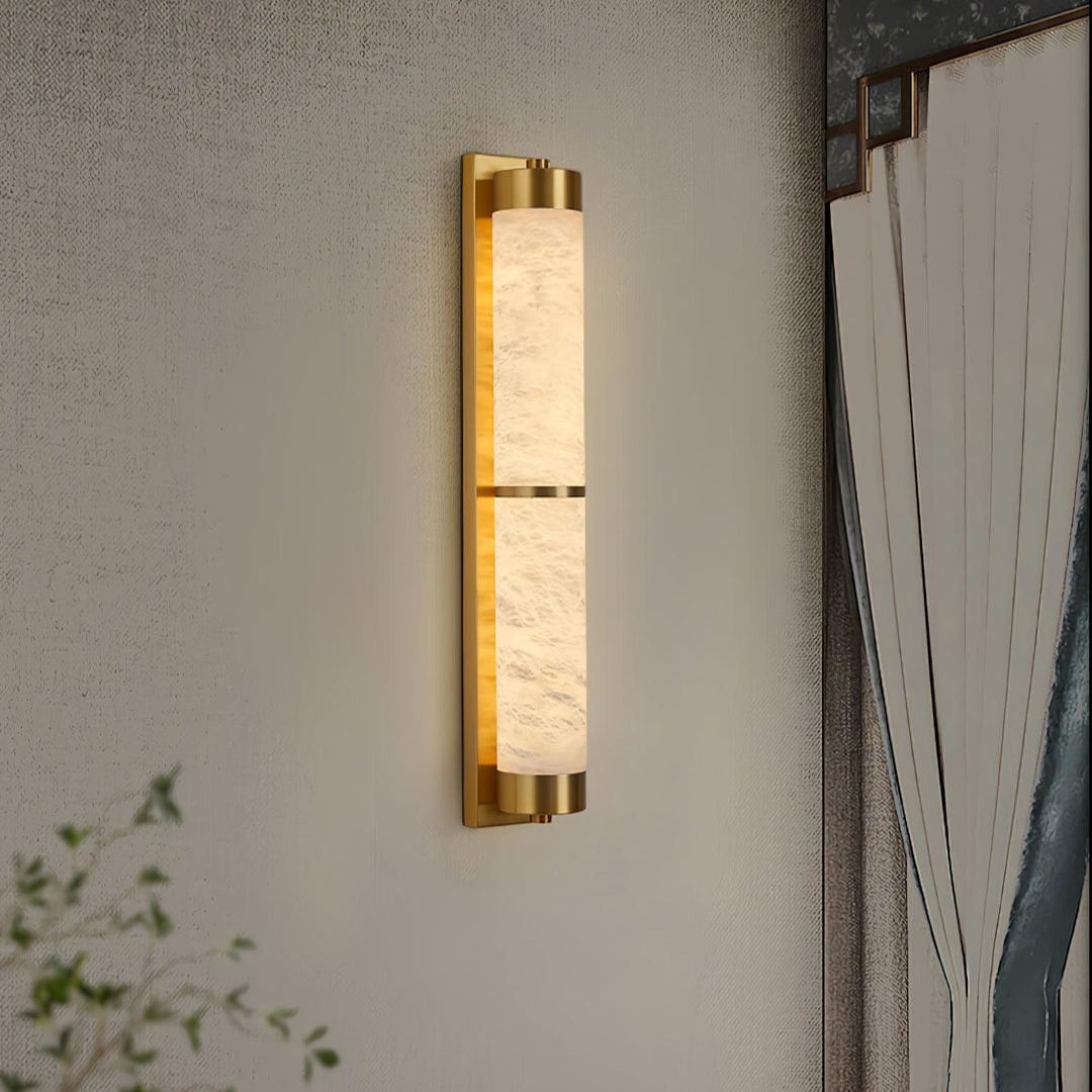 Jade Cylindra Alabaster Brass Wall Light Living Room Bedroom