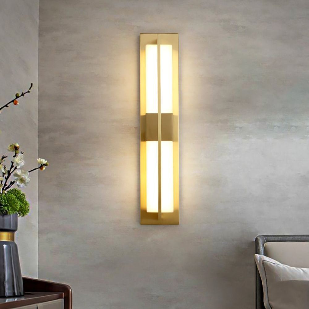 Jade Rectangular Alabaster Brass Wall Light Living Room Bedroom