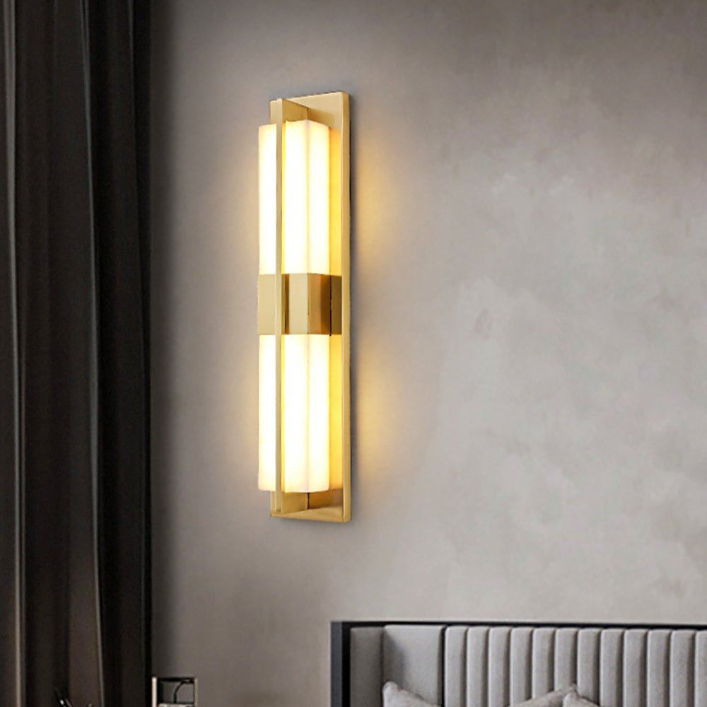 Jade Rectangular Alabaster Brass Wall Light Living Room Bedroom