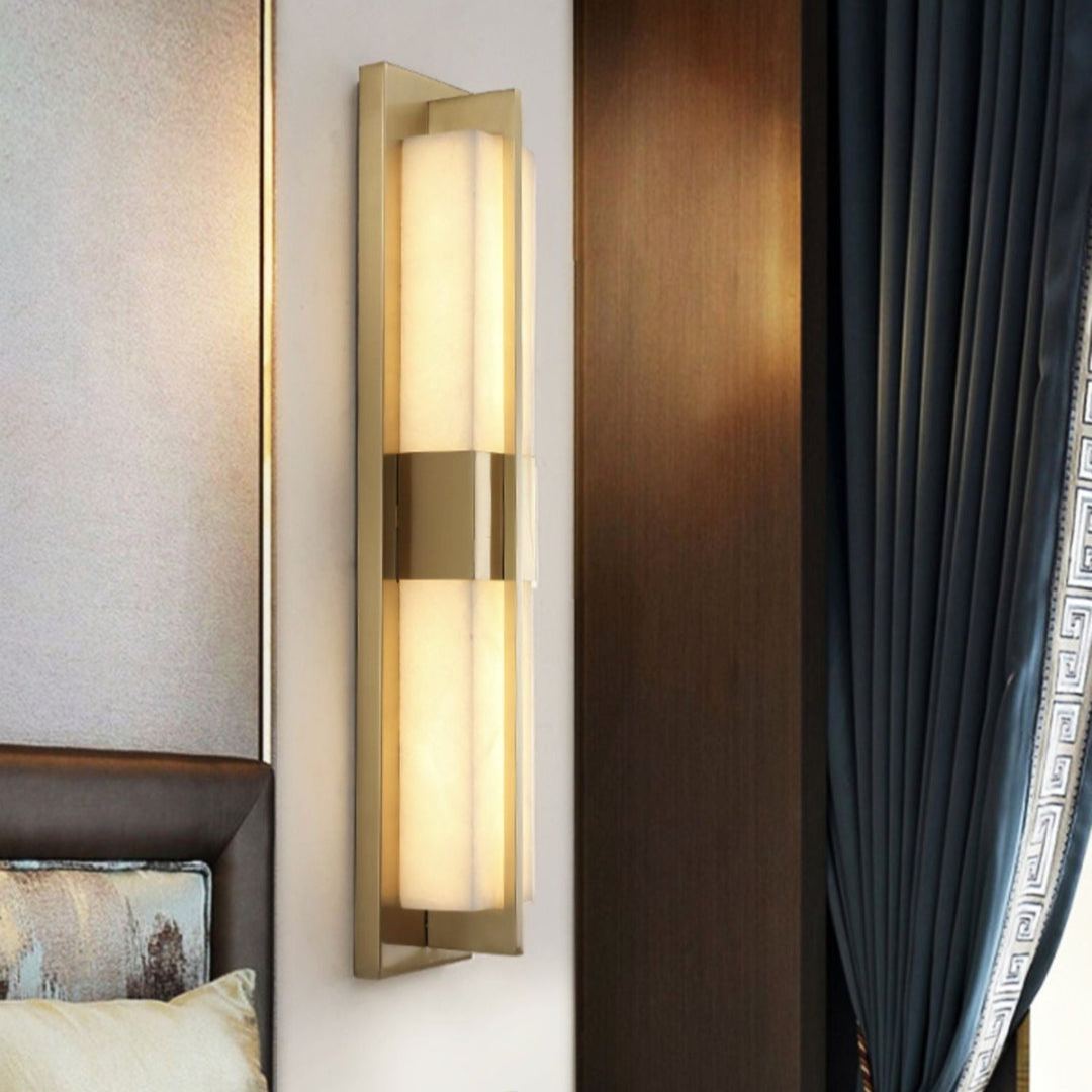 Jade Rectangular Alabaster Brass Wall Light Living Room Bedroom