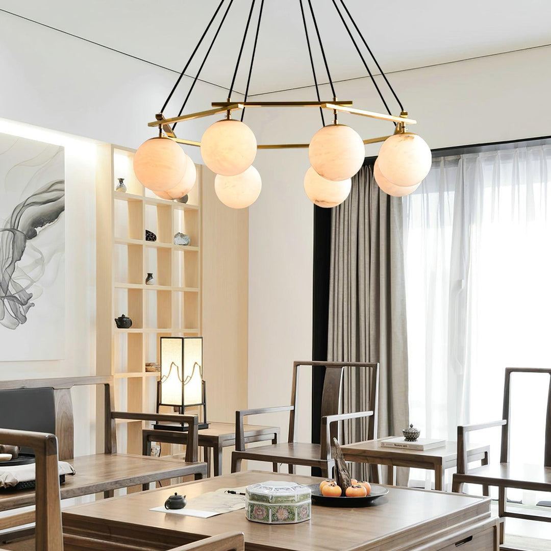 Jade Modern Alabaster Brass Globe Chandelier Dining Room Living Room