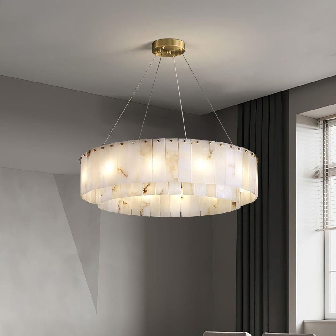 Jade Modern Alabaster Brass Drum Chandelier Dining Room Living Room
