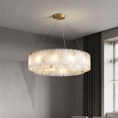 Jade Modern Alabaster Brass Drum Chandelier Dining Room Living Room