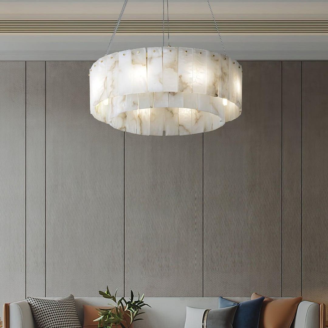 Jade Modern Alabaster Brass Drum Chandelier Dining Room Living Room