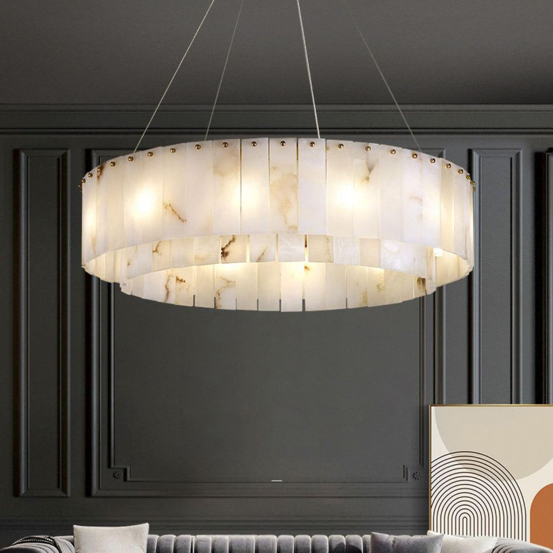 Jade Modern Alabaster Brass Drum Chandelier Dining Room Living Room