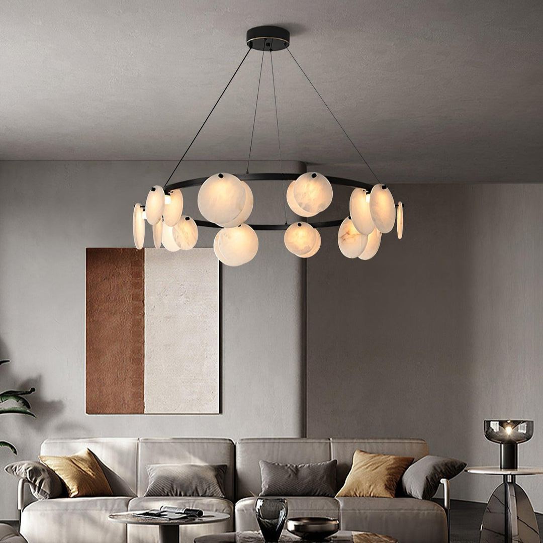 Jade Modern Alabaster Brass Chandelier Living Room Dining Room
