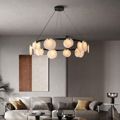 Jade Modern Alabaster Brass Chandelier Living Room Dining Room