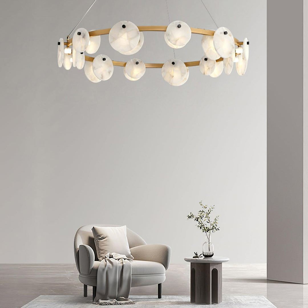Jade Modern Alabaster Brass Chandelier Living Room Dining Room