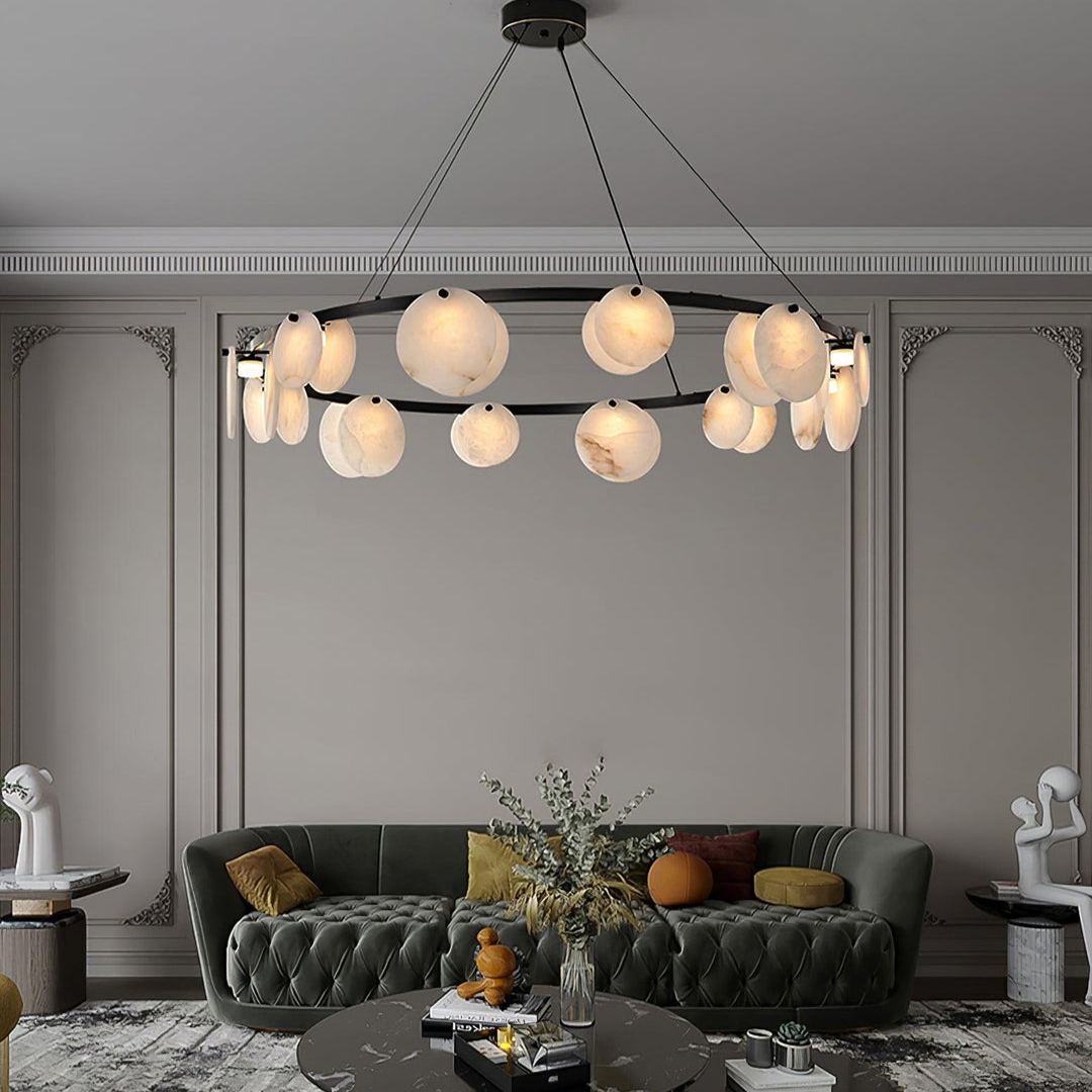 Jade Modern Alabaster Brass Chandelier Living Room Dining Room