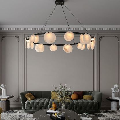 Jade Modern Alabaster Brass Chandelier Living Room Dining Room