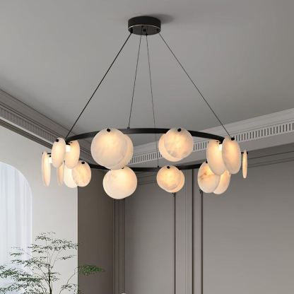 Jade Modern Alabaster Brass Chandelier Living Room Dining Room