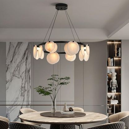 Jade Modern Alabaster Brass Chandelier Living Room Dining Room