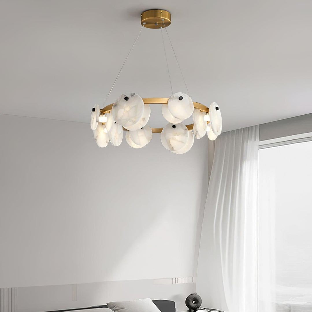 Jade Modern Alabaster Brass Chandelier Living Room Dining Room