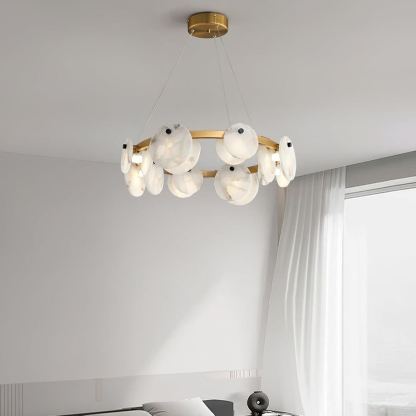 Jade Modern Alabaster Brass Chandelier Living Room Dining Room