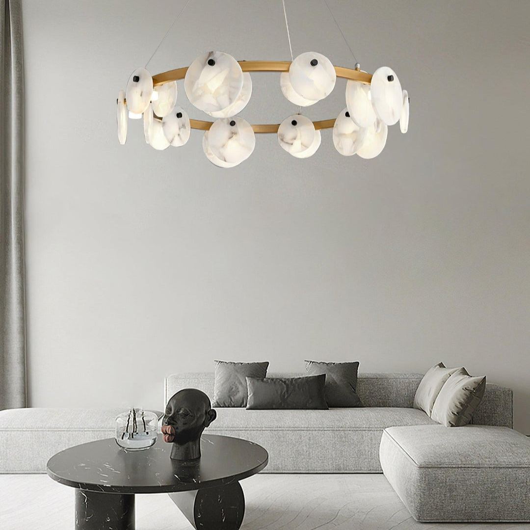 Jade Modern Alabaster Brass Chandelier Living Room Dining Room