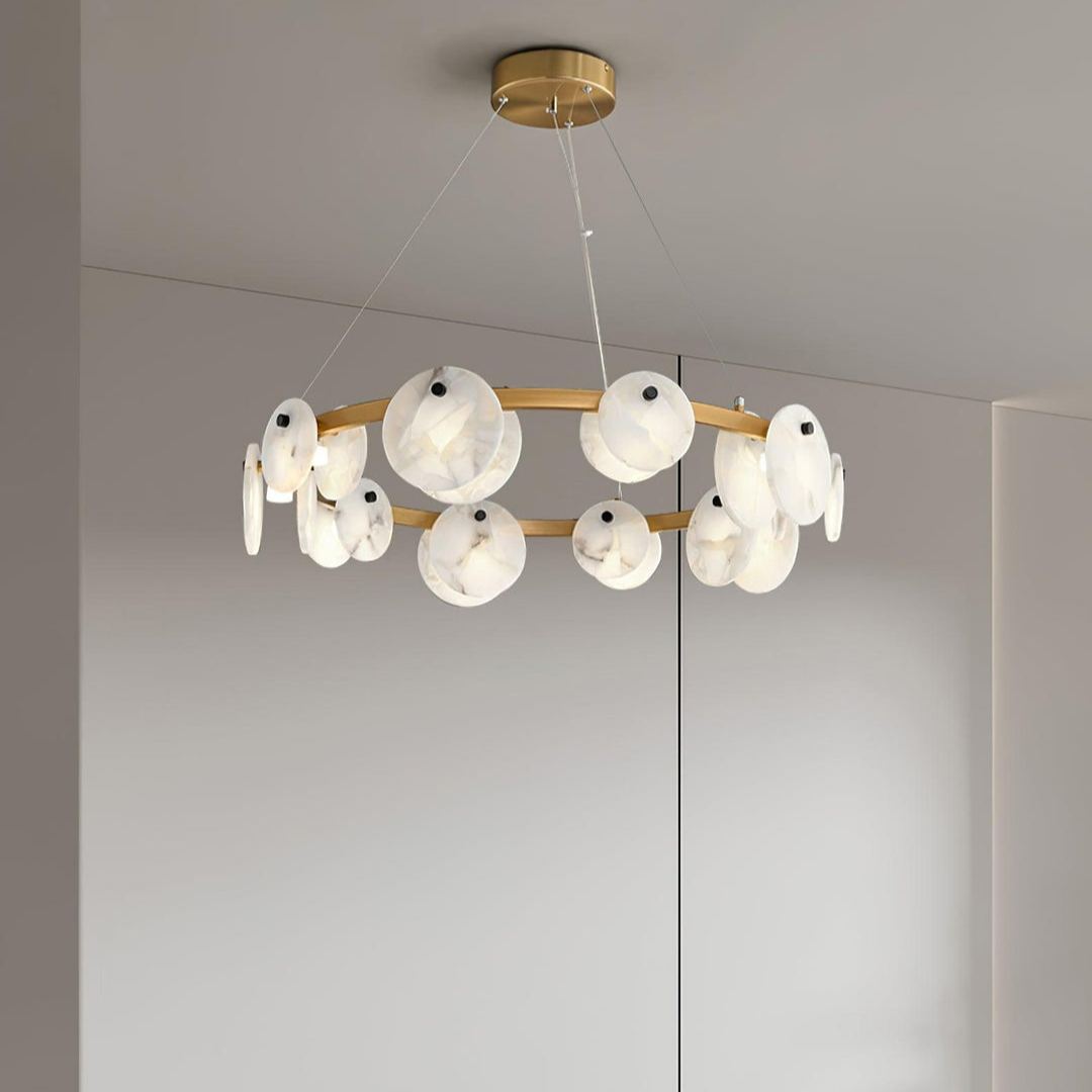 Jade Modern Alabaster Brass Chandelier Living Room Dining Room